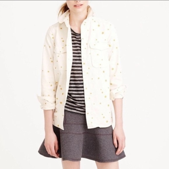 J Crew XS Gold stars ecru shirt buttons‎ down cream - Picture 1 of 6